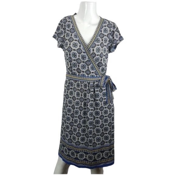 Max Studio Dress Womens Small Blue Printed Faux Wrap Jersey - Picture 1 of 6